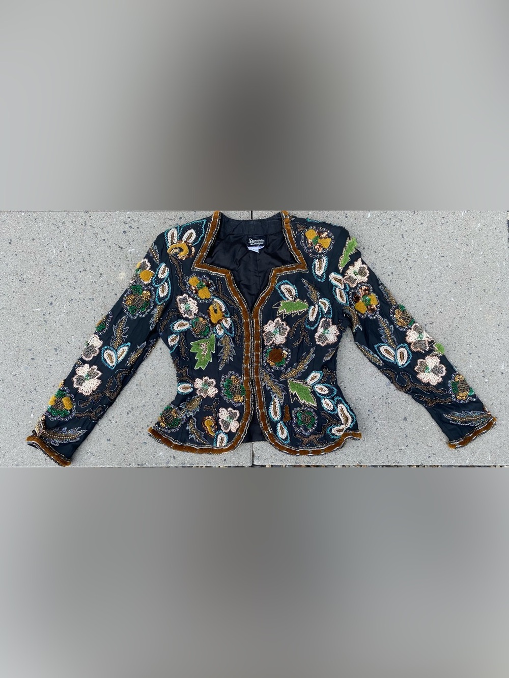 Embellished Floral Beaded Black Blazer - Demetrios Designs